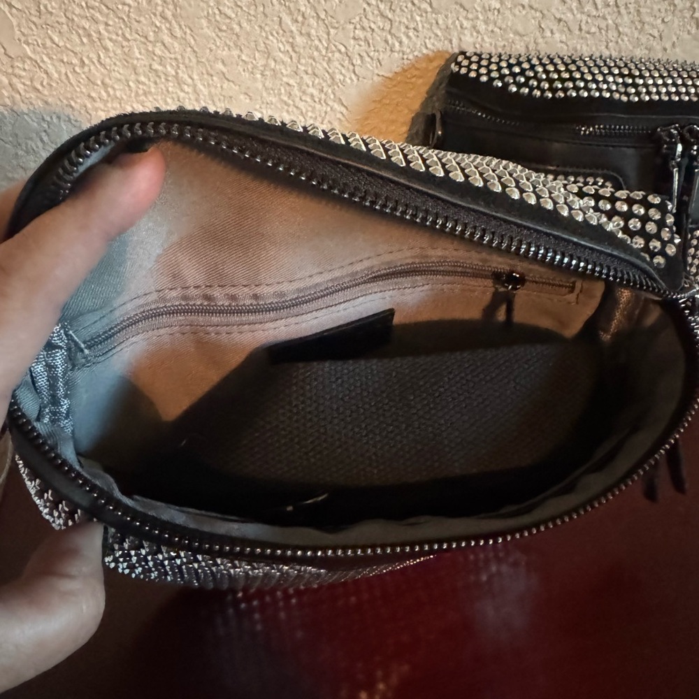 Black Crystal-Embellished Shoulder Bag - Jen & Co